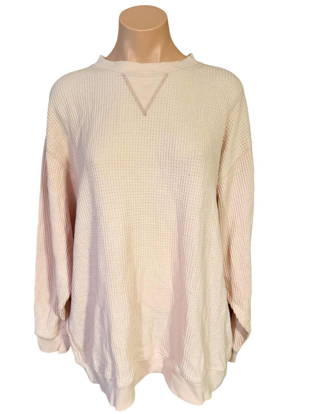 Aerie Womens Large Pink Waffle Knit Sweatshirt Thermal Oversized Pullover NWT